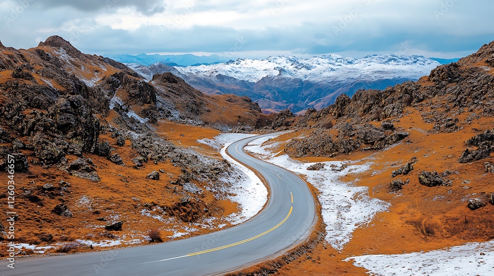 Winding mountain road adventure snowy peaks landscape photography scenic viewpoint nature beauty Winding mountain road adventure snowy peaks landscape photography scenic viewpoint nature beauty
