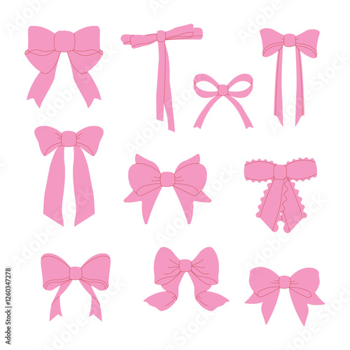A set of pink ribbon bows in different styles. Ideal for gift wrapping, decorations, fashion, and festive designs. Cute and elegant digital illustration for creative and stylish projects.