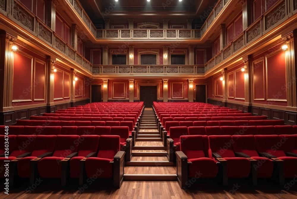 Elegant Theater Interior with Red Seats and Warm Lighting Elegant Theater Interior with Red Seats and Warm Lighting