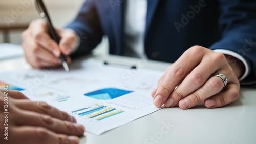 Wallpaper Mural A Close-up of Hands Engaged in a Business Discussion Over Financial Documents and Charts in a Professional Setting Torontodigital.ca
