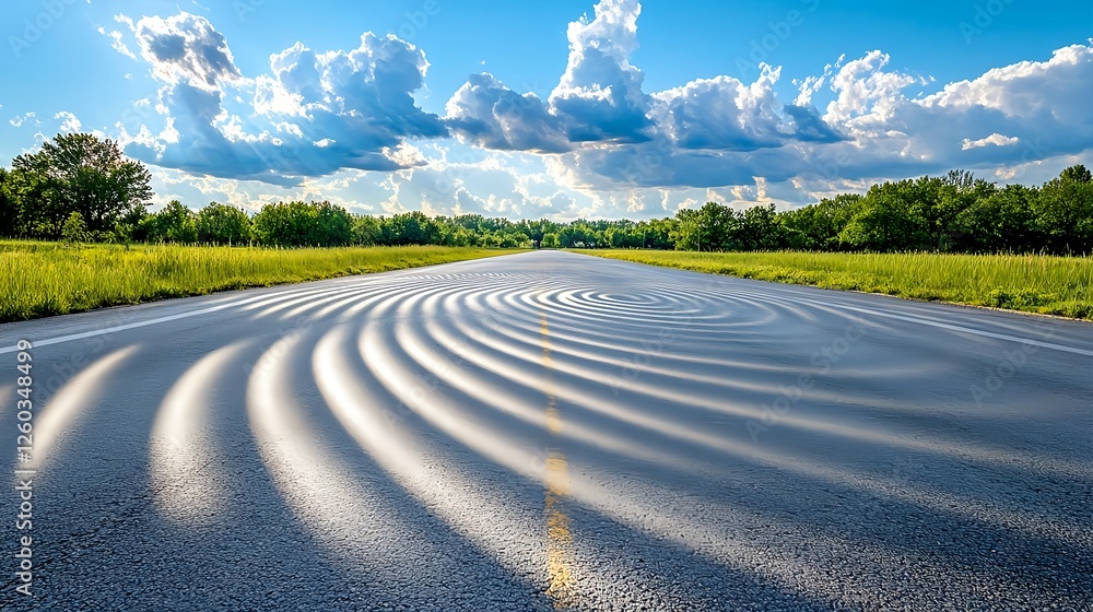 Fototapeta premium Serene Asphalt Road, Circular Light Patterns - Abstract patterns