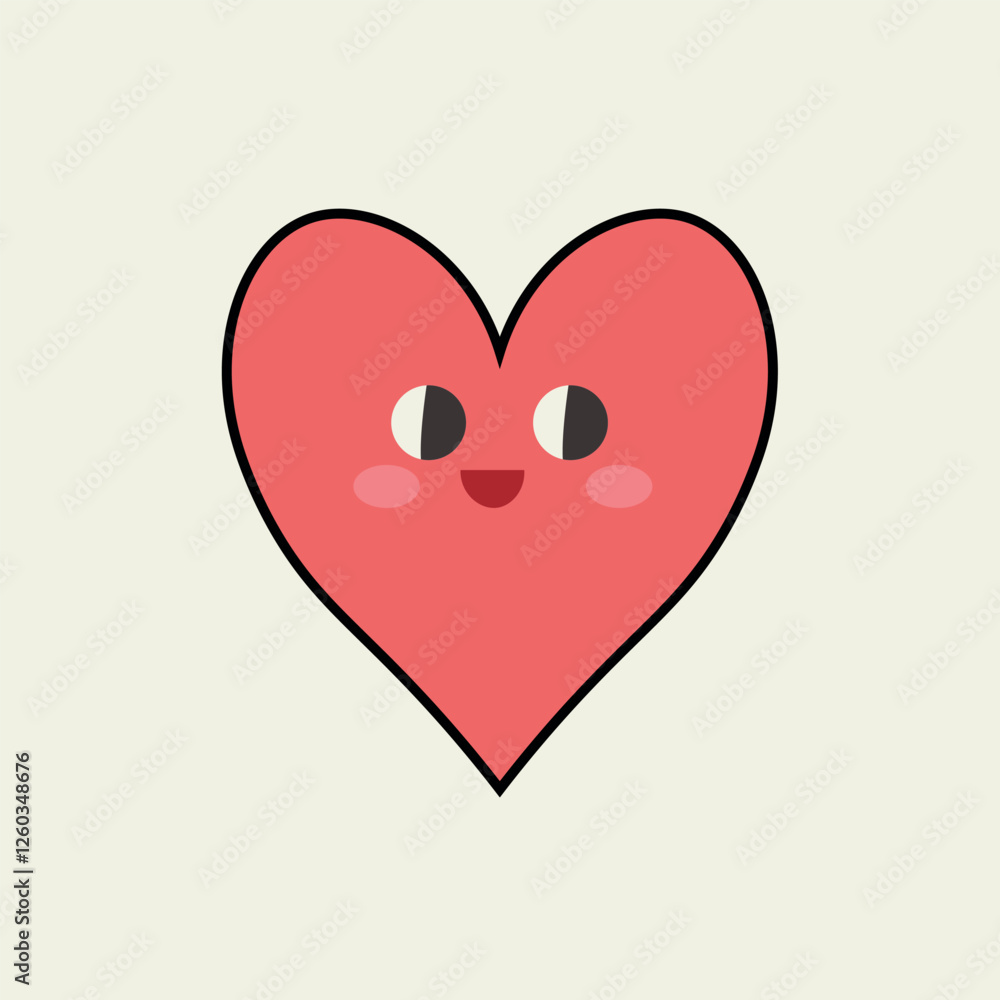 Cute vector red heart smiling Cute vector red heart smiling