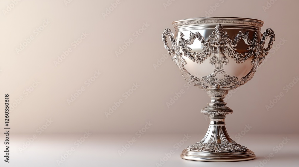 Elegant Silver Chalice with Ornate Detailing Against Soft Neutral Background Elegant Silver Chalice with Ornate Detailing Against Soft Neutral Background