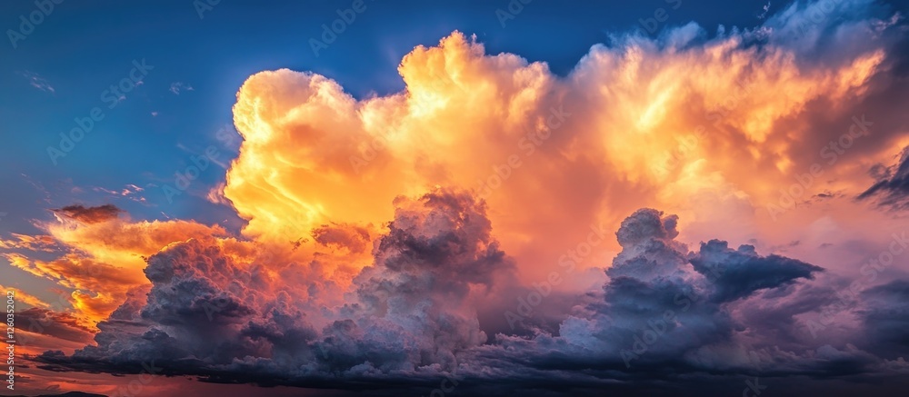 Fototapeta premium Dramatic summer sunset clouds showcasing vibrant colors and captivating textures in the sky during a warm evening.