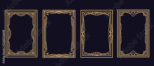 Collection of Gold Vintage frame geometric art deco ornament. Set Luxury golden decorative elements Suitable for certificate, cover, card, invitation, poster, banner