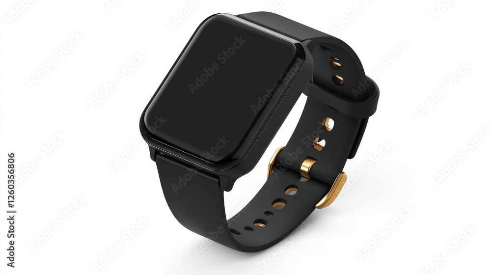 Modern smartwatch mockup with blank screen and fitness tracker design isolated on white background for technology and health concepts. Modern smartwatch mockup with blank screen and fitness tracker design isolated on white background for technology and health concepts.