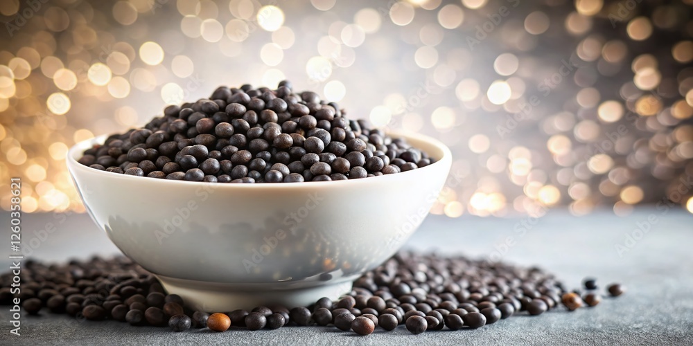 High-Res Image: Creamy White Beluga Lentils in Bowl, Soft Bokeh Background High-Res Image: Creamy White Beluga Lentils in Bowl, Soft Bokeh Background