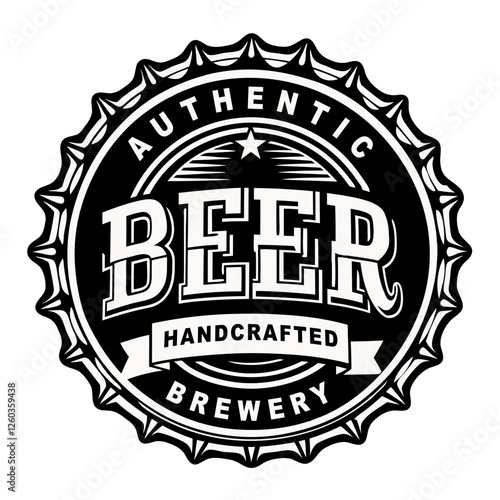 Black and white logo representing an authentic handcrafted beer brewery, featuring a bottle cap design that symbolizes the brewing industry and promotes the brand