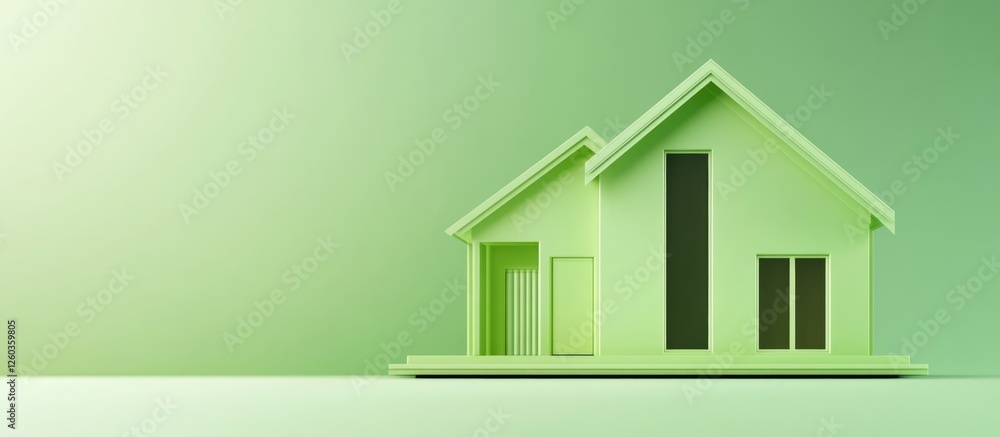 Elegant light green smart home design on solid green background with ample copy space for text and branding opportunities. Elegant light green smart home design on solid green background with ample copy space for text and branding opportunities.