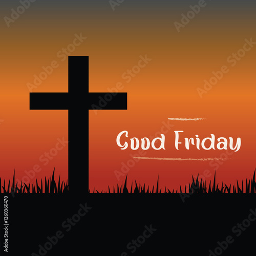 Good Friday Celebration - Cross Silhouette & Sunset Theme