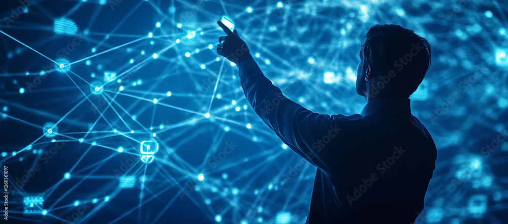 Naklejka premium Graph displaying historical stock performance over the last five years, with marked trend lines and key market events. Executives analyze the chart in a boardroom for strategic decision-making 