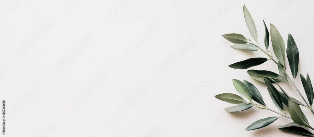 Fototapeta premium Elegant olive branch arrangement on white background with negative space for text and design projects