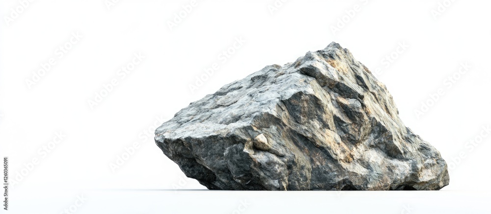 Fototapeta premium Isolated rugged rock formation displayed on a clean white background showcasing its natural texture and unique shapes for artistic use.