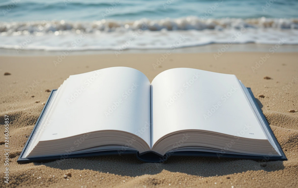 Blank Pages of Open Book Against Blurred Beach Background with Ocean View Blank Pages of Open Book Against Blurred Beach Background with Ocean View