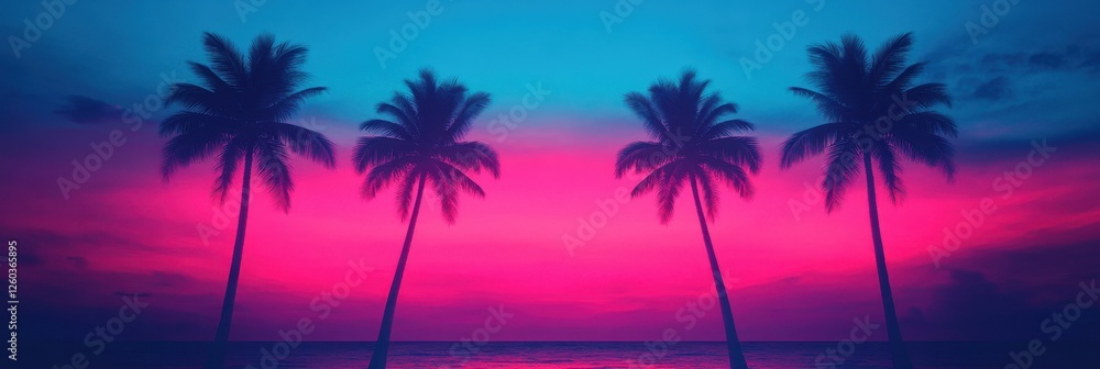 Obraz premium Vibrant sunset over sea with palm trees beach nature photography tropical paradise serene