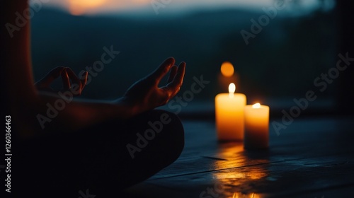 Wallpaper Mural Evening Meditation, Serene pose with flickering candlelight and calming ambiance Torontodigital.ca