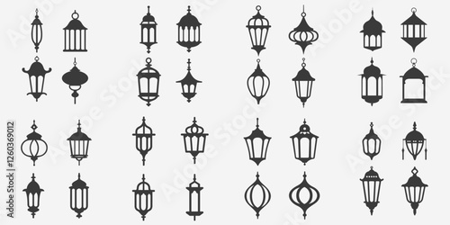 Set of lanterns hanging from the ceiling traditional arabic lantern vector