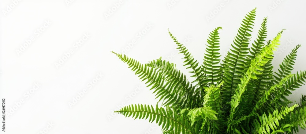 Naklejka premium Studio image of a lush Nephrolepis exaltata Boston fern in vibrant green against a pristine white background with ample copy space
