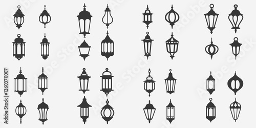 vector art of arabic Set of lanterns hanging from the ceiling hanging lamp