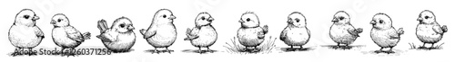 cute Easter chicks set vector doodle black sketch illustration