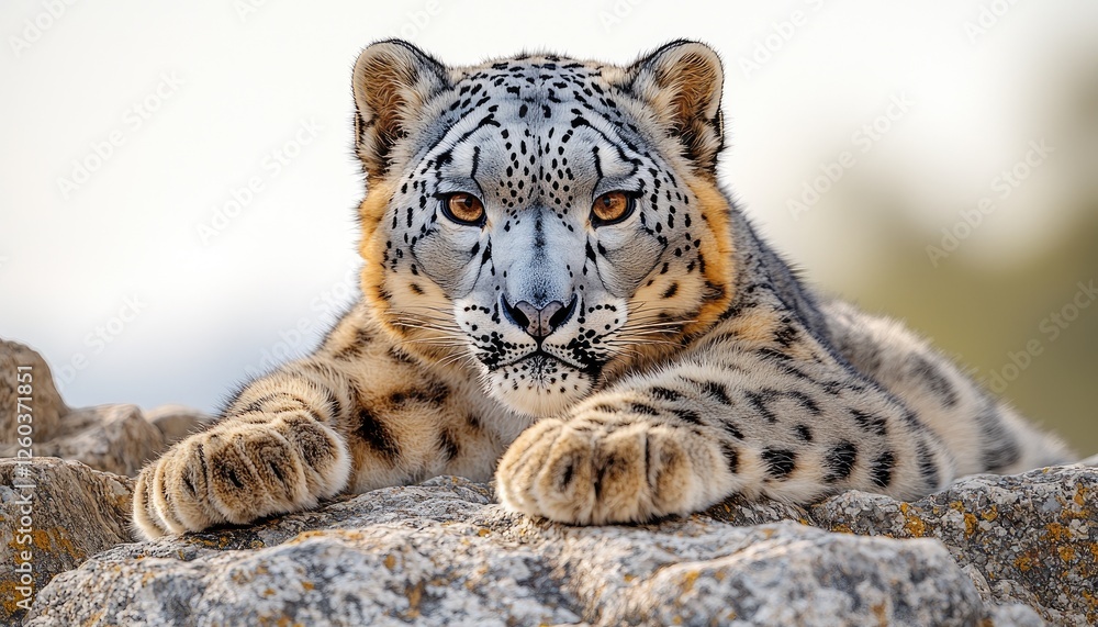 Fototapeta premium Majestic Snow Leopard Resting on Rocks