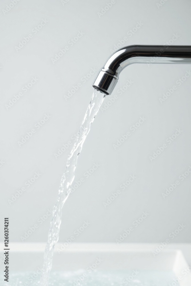 Clean water flowing from a modern faucet into a basin Clean water flowing from a modern faucet into a basin