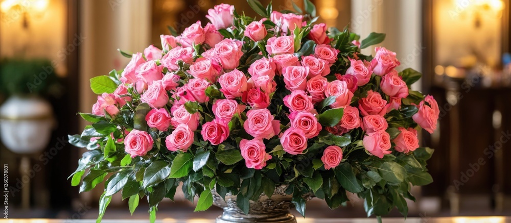 Fototapeta premium Elegant Pink Roses Arrangement for Valentine's Day Celebration in Madrid Spain