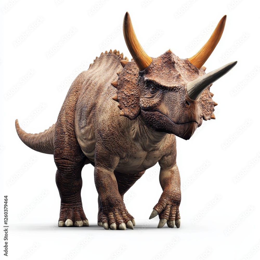 Fototapeta premium Powerful Triceratops Dinosaur Prehistoric Creature 3D Render Isolated on White Background