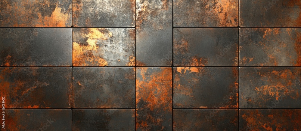 Seamless high-quality textured metal sheet with a weathered appearance and rust accents for industrial and design applications.