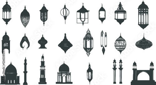 Set of ancient Arabic lanterns in different modern styles. Ramadan icon for banner elements, social media and Ramadan greeting cards
