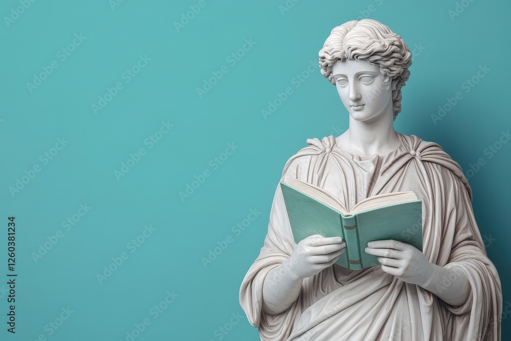 Obraz premium Ancient greek statue reading a book white marble sculpture modern environment artistic cultural concept