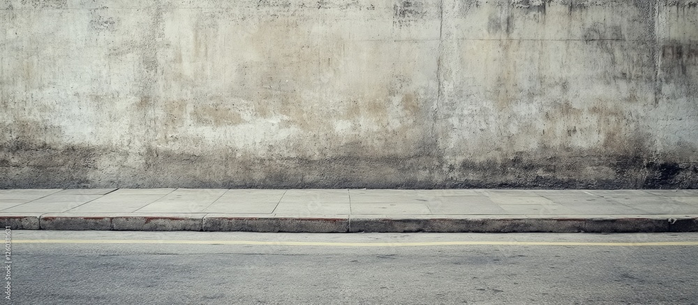 Fototapeta premium Urban concrete wall backdrop with asphalt road and sidewalk for advertising space template and design in a grunge aesthetic.