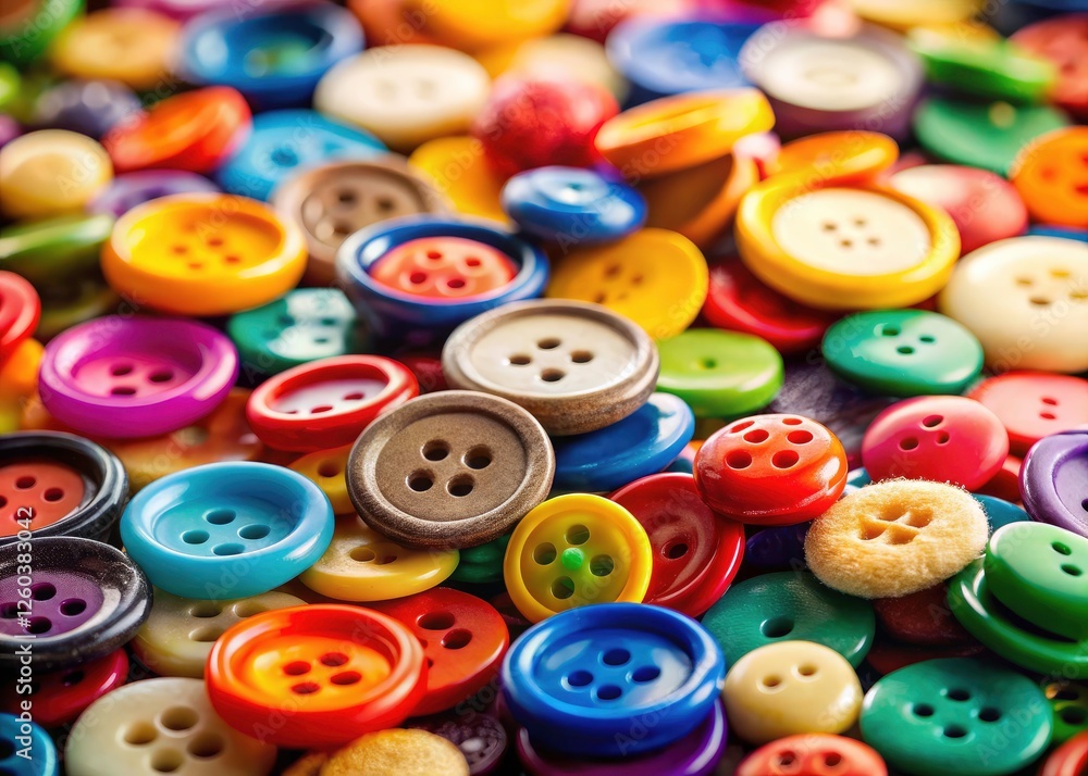 Close-up of cute, colorful, miniature buttons; tilt-shift effect creates a bright, textured craft background. Close-up of cute, colorful, miniature buttons; tilt-shift effect creates a bright, textured craft background.