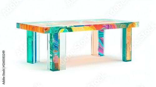 Colorful, artistic table on white isolate background. photo