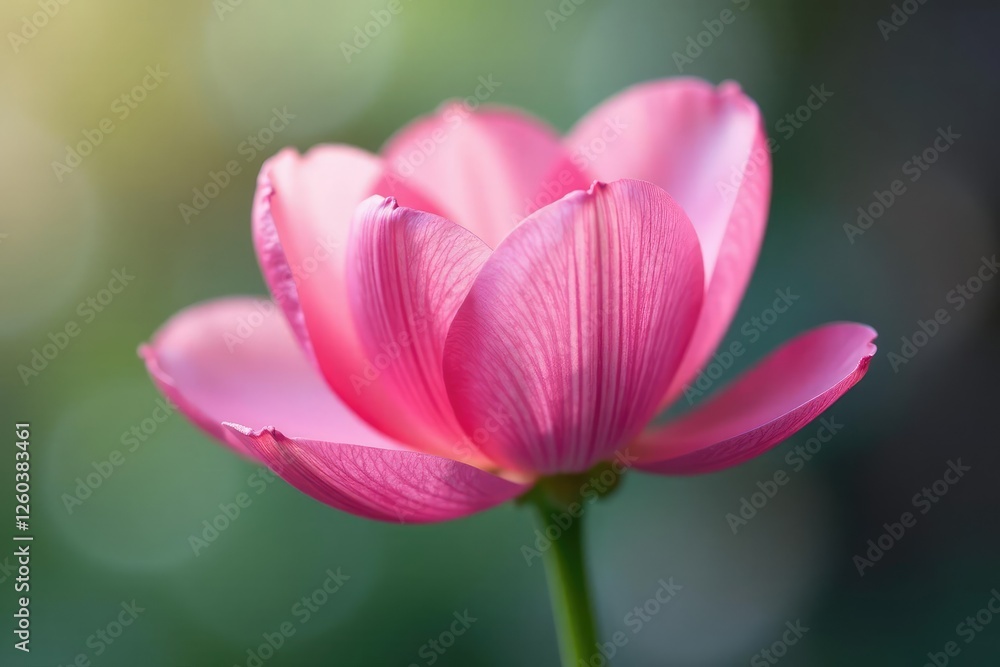 Delicate pink petals unfolding on a green stem, delicate, bloom Delicate pink petals unfolding on a green stem, delicate, bloom
