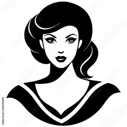 A stylized, black and white silhouette portrait of a beautiful woman in 1920s fashion., Elegant 1920s woman silhouette portrait. black silhouette vector, Simple silhouette Design vector icon,