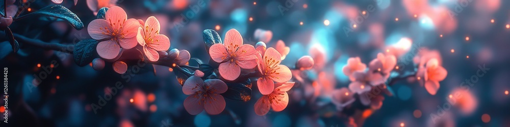 Dreamy Pink Blossoms glowing under a sunset, bokeh background, soft focus, spring nature Dreamy Pink Blossoms glowing under a sunset, bokeh background, soft focus, spring nature