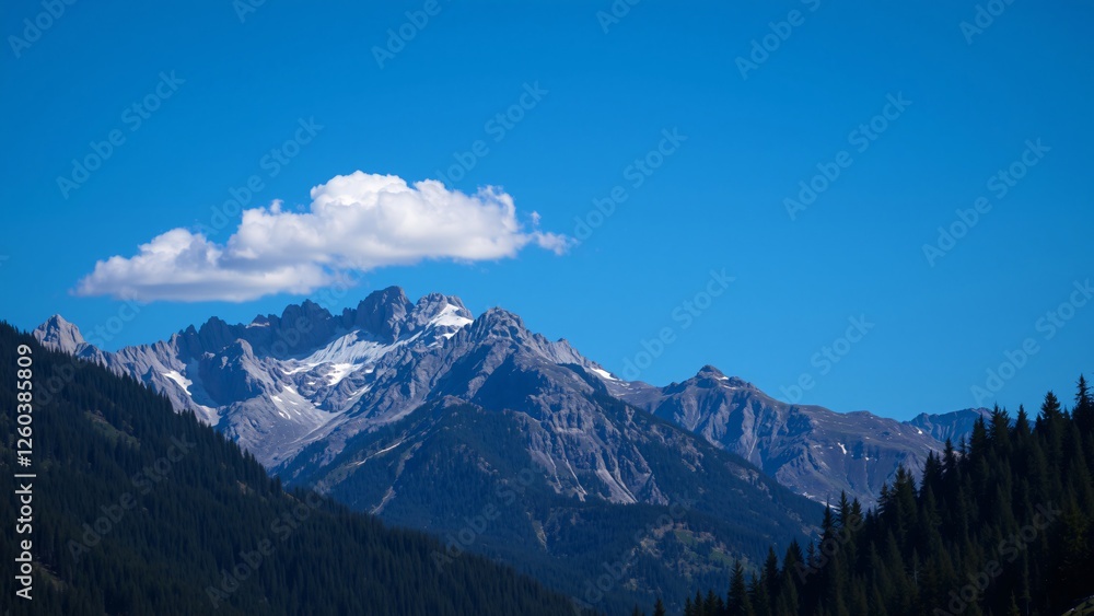Majestic Mountain Range Under a Single Cloud on a Clear Blue Sky Majestic Mountain Range Under a Single Cloud on a Clear Blue Sky