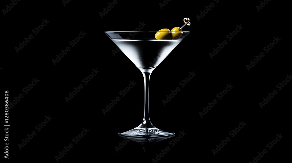 A refreshing martini cocktail served in a classic glass, adorned with olives, showcasing its elegant shape against a dark background, perfect for nightlife and social gatherings. A refreshing martini cocktail served in a classic glass, adorned with olives, showcasing its elegant shape against a dark background, perfect for nightlife and social gatherings.