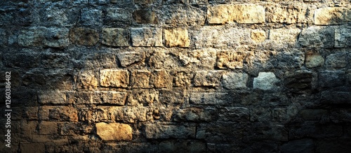 Ancient brick wall illuminated by modern lighting showcasing texture and history in a unique perspective