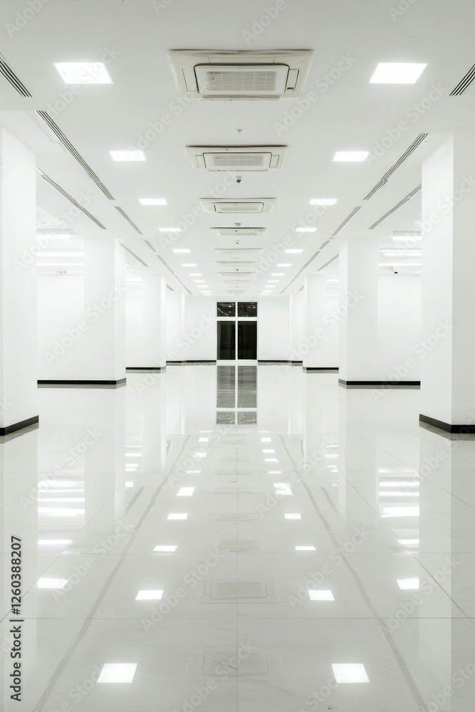 Obraz premium White Corridor With Bright Lights And Air Conditioners