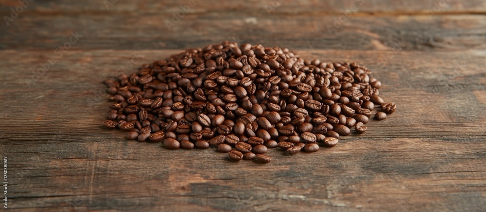 Close-up of roasted coffee beans arranged on a rustic wooden surface showcasing their rich texture and deep brown color. Close-up of roasted coffee beans arranged on a rustic wooden surface showcasing their rich texture and deep brown color.