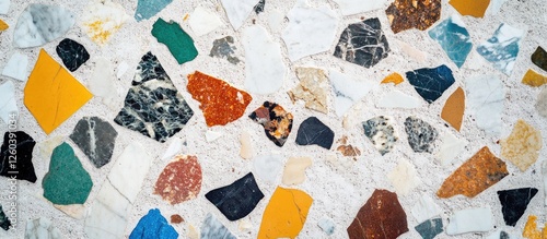 Terrazzo texture featuring colorful pieces of stone and vintage tiles for architectural and interior design applications.