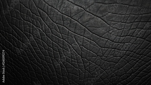 Close-up of a black leather texture. the texture appears to be rough and textured, with deep grooves and ridges creating a pattern. photo