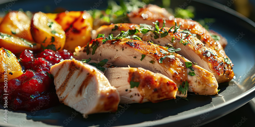 Grilled Chicken Breast with Grilled Peaches and Cranberry Sauce Grilled Chicken Breast with Grilled Peaches and Cranberry Sauce