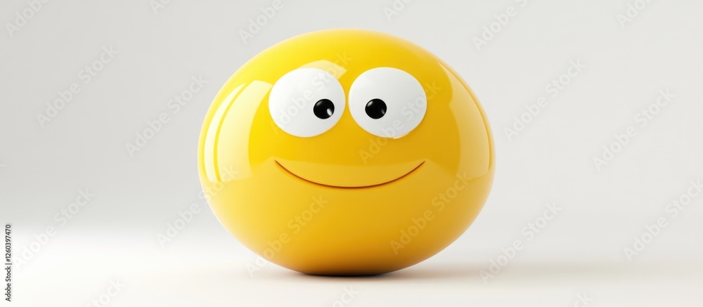 Cheerful yellow smiley face symbol representing happiness and positivity with large expressive eyes on a neutral background Cheerful yellow smiley face symbol representing happiness and positivity with large expressive eyes on a neutral background