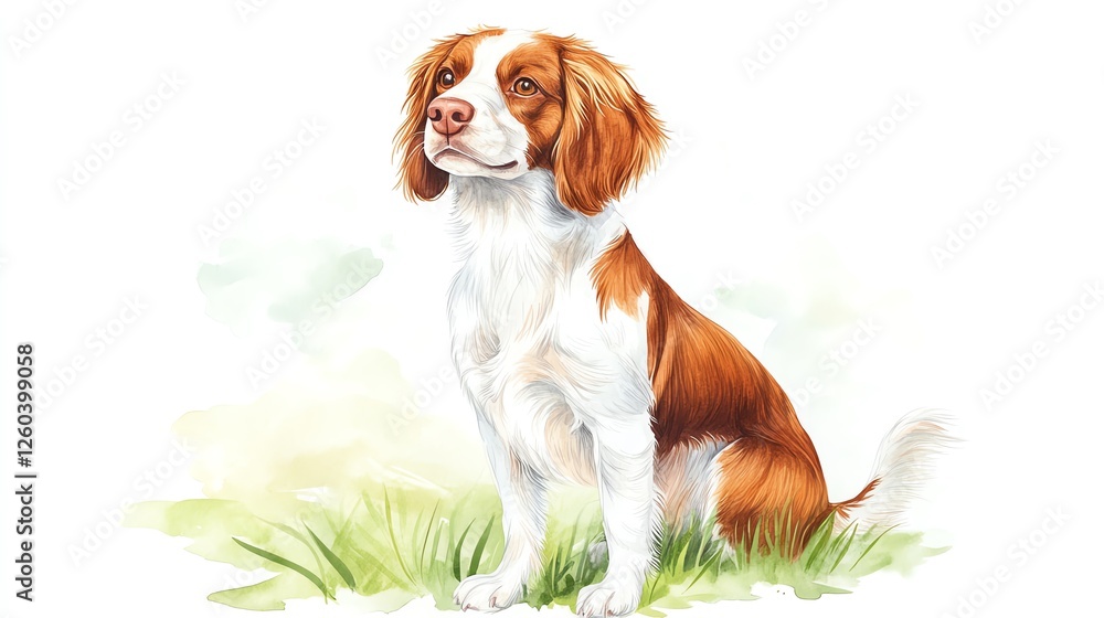 Illustration of a dog sitting on grass with a white background. Illustration of a dog sitting on grass with a white background.