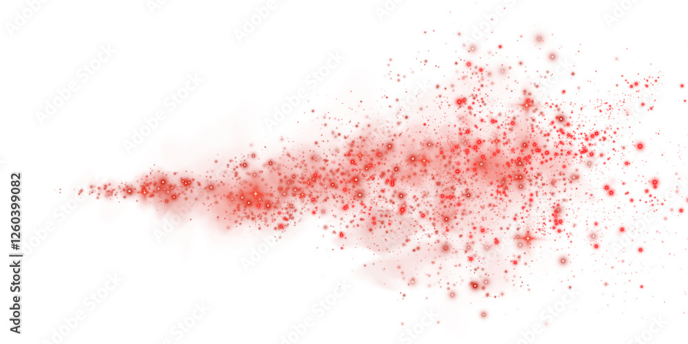 Fototapeta premium Fantastic red smoke background. Magic red smoke with glitter and small particles of twinkling stars. Fog with luminous particles. Red vapor with stardust. Morning fog over land or water surface. PNG.