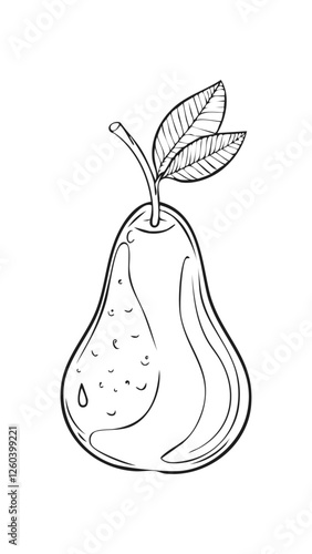 Pear Fruit Food Meal Healthy Coloring Kid Book Page in Black and White. Monochrome and Colored Samples
