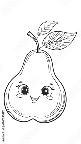 Pear Fruit Food Meal Healthy Coloring Kid Book Page in Black and White. Monochrome and Colored Samples
